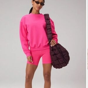 Fabletics Cozy Fleece Crew Neck Sweatshirt in Pink Crush